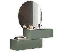 AQA DESIGN accessori casa composizione vasca bagno, nr2 basi sospese con frontali in MDF cannettato, finitura salvia, nr2 cassetti con scorrimento e - Verde - 200x45x190 cm