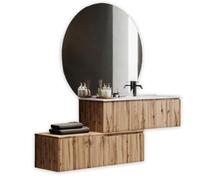 AQA DESIGN accessori casa composizione vasca bagno, nr2 basi sospese con frontali in MDF cannettato, finitura quercia con nodi, nr2 cassetti con - Rovere miele - 200x45x190 cm