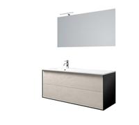 AQA DESIGN accessori casa composizione vasca bagno, nr2 cassetti con apertura push a estrazione totale, colore avana pietra, nr1 lampada led a luce - Avana - 121x46,5x190 cm