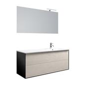 AQA DESIGN accessori casa composizione vasca bagno, nr2 cassetti con apertura push a estrazione totale, colore pietra avana, nr1 lampade led a luce - Avana - 121x46,5x190 cm
