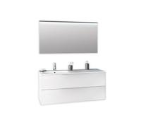 AQA DESIGN accessori casa composizione vasca bagno, nr2 cassetti con scorrimento e chiusura soft close, nr1 specchio led, con telaio colore alluminio - Bianco - 121x46,5x190 cm