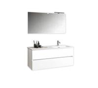 AQA DESIGN accessori casa composizione vasca bagno, nr2 cassetti con scorrimento e chiusura soft close, maniglia a gola in melaminico, nr1 specchio - Bianco - 121x46,5x190 cm