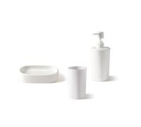AQA DESIGN Accessori casa Set 3 Pezzi, nr1 Dispenser Sapone Liquido, nr1 Bicchiere, nr1 portasapone, salvaspazio, Montaggio a Muro - Bianco - 20x20x38,5 cm