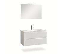 AQA DESIGN Composizione Bagno Sospesa 4 Pezzi VENERE Bianco Opaco - Mobile Lavabo Ceramica, Specchio LED, Cassetti Soft Close - Made in Italy 101x46,5x190