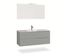 AQA DESIGN Composizione Bagno Sospesa 4 Pezzi VENERE Grigio Opaco - Mobile Lavabo Ceramica, Specchio LED, Cassetti Soft Close - Made in Italy 121x46,5x190