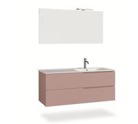 AQA DESIGN composizione vasca bagno, base sospesa con frontali in MDF cannettato, finitura rosa cipria, nr2 cassetti con scorrimento e - Rosa cipria - 121x46,5x190 cm