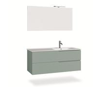 AQA DESIGN composizione vasca bagno Dx, base sospesa con frontali in MDF cannettato, finitura verde salvia, nr2 cassetti con scorrimento - Verde - 121x46,5x190 cm