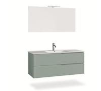 AQA DESIGN mobile bagno composizione 4 pezzi, mobile bagno con lavabo, base sospesa con frontali in MDF cannettato, set mobili bagno nr2 cassetti - Verde - 121x46,5x190 cm
