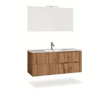 AQA DESIGN mobile bagno composizione 4 pezzi, mobile bagno con lavabo, base sospesa con frontali in MDF cannettato, set mobili bagno nr2 cassetti - Rovere miele - 121x46,5x190 cm