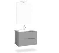 AQA DESIGN mobile bagno composizione 4 pezzi, mobile bagno con lavabo, base sospesa con frontali in MDF cannettato, set mobili bagno nr2 cassetti - Grigio - 81x46,5x190 cm