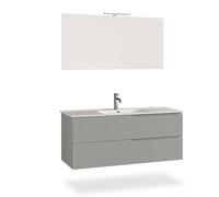 AQA DESIGN mobile bagno composizione 4 pezzi, mobile bagno con lavabo, base sospesa con frontali in MDF cannettato, set mobili bagno nr2 cassetti - Grigio - 121x46,5x190 cm