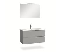 AQA DESIGN mobile bagno composizione 4 pezzi, mobile bagno con lavabo, base sospesa con frontali in MDF cannettato, set mobili bagno nr2 cassetti - Grigio - 101x46,5x190 cm
