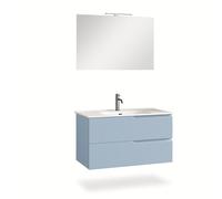 AQA DESIGN mobile bagno composizione 4 pezzi, mobile bagno con lavabo, base sospesa con frontali in MDF cannettato, set mobili bagno nr2 cassetti - Azzurro - 101x46,5x190 cm