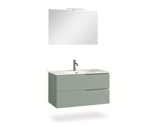 AQA DESIGN mobile bagno composizione 4 pezzi, mobile bagno con lavabo, base sospesa con frontali in MDF cannettato, set mobili bagno nr2 cassetti - Verde - 91x46,5x190 cm