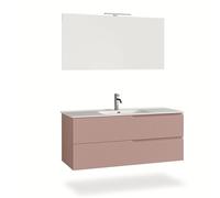 AQA DESIGN mobile bagno composizione 4 pezzi, mobile bagno con lavabo, base sospesa con frontali in MDF cannettato, set mobili bagno nr2 cassetti - Rosa cipria - 121x46,5x190 cm