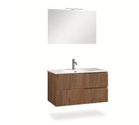 AQA DESIGN mobile bagno composizione 4 pezzi, mobile bagno con lavabo, base sospesa con frontali in MDF cannettato, set mobili bagno nr2 cassetti - Rovere - 101x46,5x190 cm