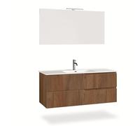 AQA DESIGN mobile bagno composizione 4 pezzi, mobile bagno con lavabo, base sospesa con frontali in MDF cannettato, set mobili bagno nr2 cassetti - Rovere - 121x46,5x190 cm