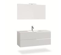 AQA DESIGN mobile bagno composizione 4 pezzi, mobile bagno con lavabo, set mobili bagno nr2 cassetti e chiusura soft close, maniglia a gola pantografata, nr1 lampada - Bianco - 121x46,5x190 cm