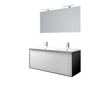 AQA DESIGN mobile bagno composizione doppia lavandino 5 pezzi bagno, mobile bagno con lavabo, set mobili bagno con nr2 cassetti con apertura push a estrazione totale - Bianco - 121x46,5x190 cm