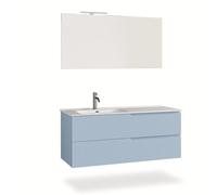 AQA DESIGN mobile bagno composizione lavandino bagno, mobile bagno con lavabo, base sospesa con frontali in MDF cannettato, nr2 cassetti con scorrimento - Azzurro - 121x46,5x190 cm