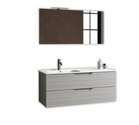 AQA DESIGN mobile bagno composizione lavandino bagno, mobile bagno con lavabo base sospesa con frontali in MDF, set mobili bagno nr2 cassetti con scorrimento - Grigio - 121x46,5x190 cm