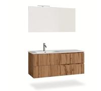 AQA DESIGN mobile bagno composizione lavandino bagno, mobile bagno con lavabo, base sospesa con frontali in MDF cannettato, nr2 cassetti con scorrimento - Rovere miele - 121x46,5x190 cm