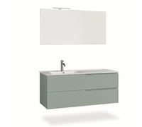 AQA DESIGN mobile bagno composizione lavandino bagno, mobile bagno con lavabo, base sospesa con frontali in MDF cannettato, nr2 cassetti con scorrimento - Verde - 121x46,5x190 cm