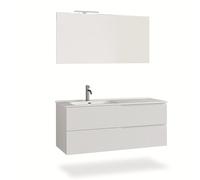 AQA DESIGN mobile bagno composizione lavandino bagno, mobile bagno con lavabo, base sospesa con frontali in MDF cannettato, nr2 cassetti con scorrimento - Bianco - 121x46,5x190 cm