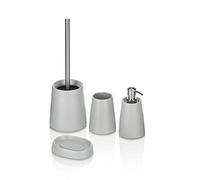 AQA dESIGN Set accessori da bagno 4 pezzi BROOKLYN in ceramica colore grigio opaco, con dispenser sapone liquido, portaspazzolino, portasapone e portascopino