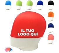 AQASKIN - Cuffie Nuoto Personalizzate - Cuffie in Poliestere Personalizzabili - Confezioni da 50pz - Cuffia Piscina Unisex - Personalizzazioni con il Tuo Logo (100, Rosso)