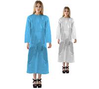 AQASKIN Poncho Monouso con Maniche in LDPE 10 pz - Integrale senza chiusure - settore agroalimentare ed industriale - Camici con apertura collo e braccia - Colore: Bianco - Azzurro. (Azzurro)
