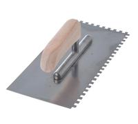 Aqbau® Cazzuola lisciante dentata, 6 x 6 mm, con manico in legno, spatola dentata, spatola dentata, spatola dentata, grondaia antiruggine con dentatura, 270 x 130 mm, per la posa di piastrelle