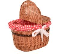 Aqbau Cesto da Picnic con Coperchio 40 cm Vimini con Manici e Stoffa Naturale