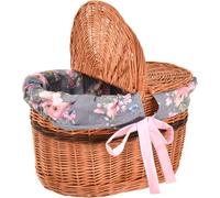 Aqbau Cesto da Picnic con Coperchio 40 cm Vimini con Manici e Stoffa Naturale