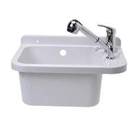 Aqbau Lavello con rubinetto, set di lavandino bianco, 50 cm, con miscelatore estraibile con una sola mano, lavandino, cantina