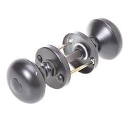 Aqbau Pomello per porta con rosetta, rotondo, in due pezzi, nero, maniglia rotonda per porte interne ed esterne, in alluminio verniciato a polvere, set completo di pomelli per porta con bulloni e viti