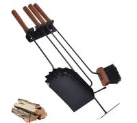 Aqbau Set di 4 posate per camino, colore nero, da appendere alla parete, con pala, accessori per camino, accessori moderni, posate per camino, attrezzi per camino, posate da forno, set con paletta