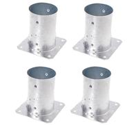Aqbau® Set di 4 supporti per pali da avvitare, manicotto, boccola a avvitamento, boccola con piastra per tasselli, scarpe per pali da avvitare, zincato a caldo (rotondo 100 mm)
