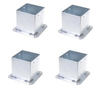 Aqbau® Set di 4 Supporti per Pali da Avvitare, Manicotto da 140 x 140 mm, Ancoraggio da Avvitare, Manicotto di Base con Piastra di Ancoraggio, Piedi per Pali da Avvitare, Zincati a Caldo