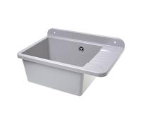 Aqbau Set di lavandino con rubinetto e dispenser di sapone, 505 mm, con miscelatore monocomando estraibile, grigio granito