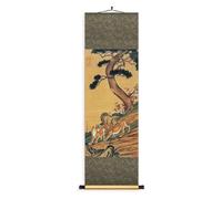 AQCDPJYU Dipinto cinese a rotolo con due leoni, arazzo da parete in seta dipinto a mano, arte orientale del Feng Shui, decorazione regalo di compleanno(Retro,40L x 128W cm)