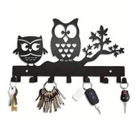 AQCDPJYU Portachiavi a forma di gufo multiuso in metallo nero da parete, scaffale a parete con 7 ganci for porta, corridoio, foyer, organizer decorativo for la casa(Ty2984-01)