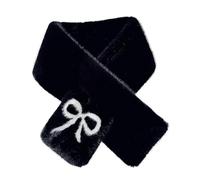 AQCDPJYU Sciarpa in peluche con fiocco addensato al collo, protezione dal freddo, croce da donna(Black)