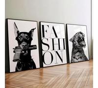 AQCQDQ Set di 3 poster da parete alla moda in bianco e nero, stampe su tela, Dobermann e leopardo, per stanza, soggiorno, camera da letto, bagno, senza cornice (21 x 30 cm)