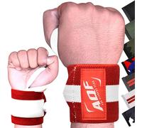 AQF Bende a Supporto Polsi Sollevamenti Powerlifting Palestra Allenamento Polsino per Pugno - Vendute al Paio e Taglia Unica Adatta a Tutti (Rosso & Bianco)