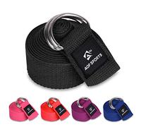 AQF Cinghia Yoga, Yoga stretching Straps 1.8M/2.4M/3M 100% Puro Cotone Cintura Yoga con D Fibbia Accessori Yoga per fitness gambe e corpo Allungamento (1.8M, Nero)