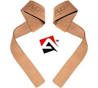 AQF Cinghie Sollevamento Pesi con Neoprene Imbottito - Straps Palestra Antiscivolo per Deadlift, Trazioni, Bodybuilding (Pelle marrone)