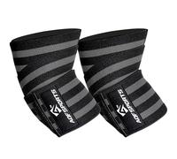 AQF Gomitiere per Sollevamento Pesi (Coppia) 101,6 cm - Fasce Elastiche Supporto Gomito per Powerlifting, Bodybuilding, Panca e Allenamento in Palestra - Fitness Cinghie per Gomito (Nero e Grigio)