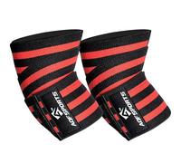 AQF Gomitiere per Sollevamento Pesi (Coppia) 101,6 cm - Fasce Elastiche Supporto Gomito per Powerlifting, Bodybuilding, Panca e Allenamento in Palestra - Fitness Cinghie per Gomito (Nero e Rosso)