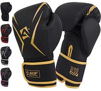 AQF Guantoni Da Boxe, Sacco Da Boxe Guantoni Boxe Bambini, Pelle Guanti Boxe Per MMA, Muay Thai, Martial Arts Guanti Da Boxe Strato Extra Imbottitura Uomo Donna 4 6 8 10 12 14 16 Oz (10 oz, Oro)